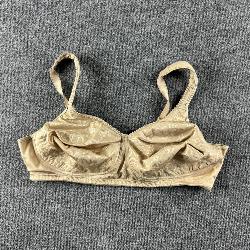 Playtex Minimizer Bra Womens 44C Beige Floral Satin Wireless‎ Full Coverage